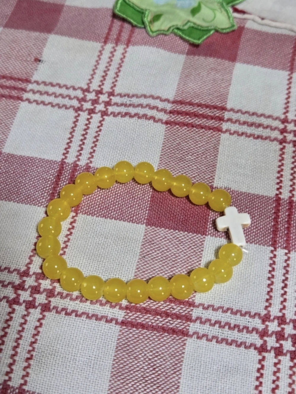 Yellow Beaded Cross Charm Bracelet